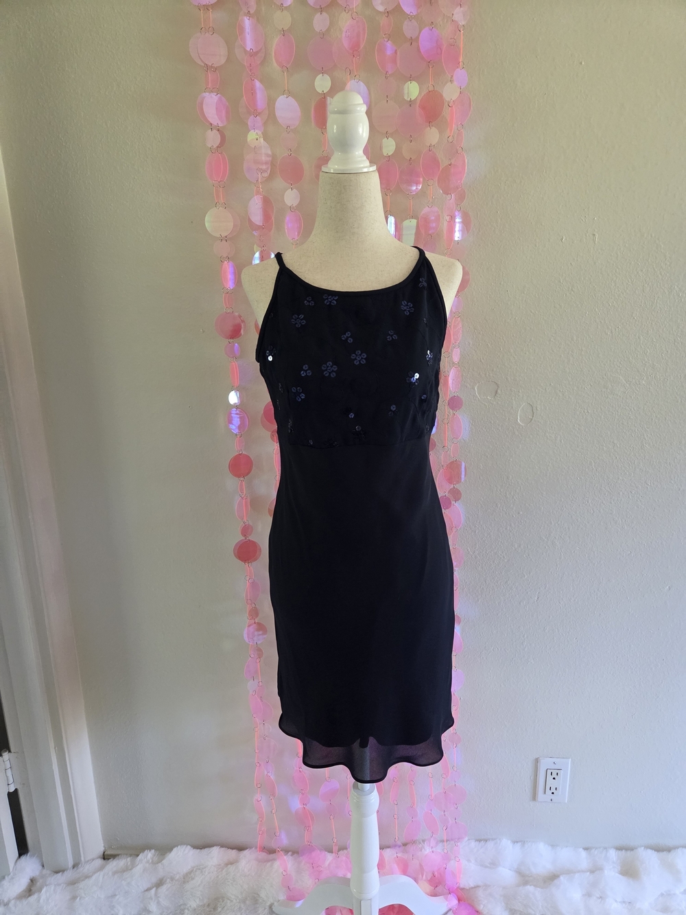 Vintage 90s Jessica McClintock Sequin Floral Mini Dress